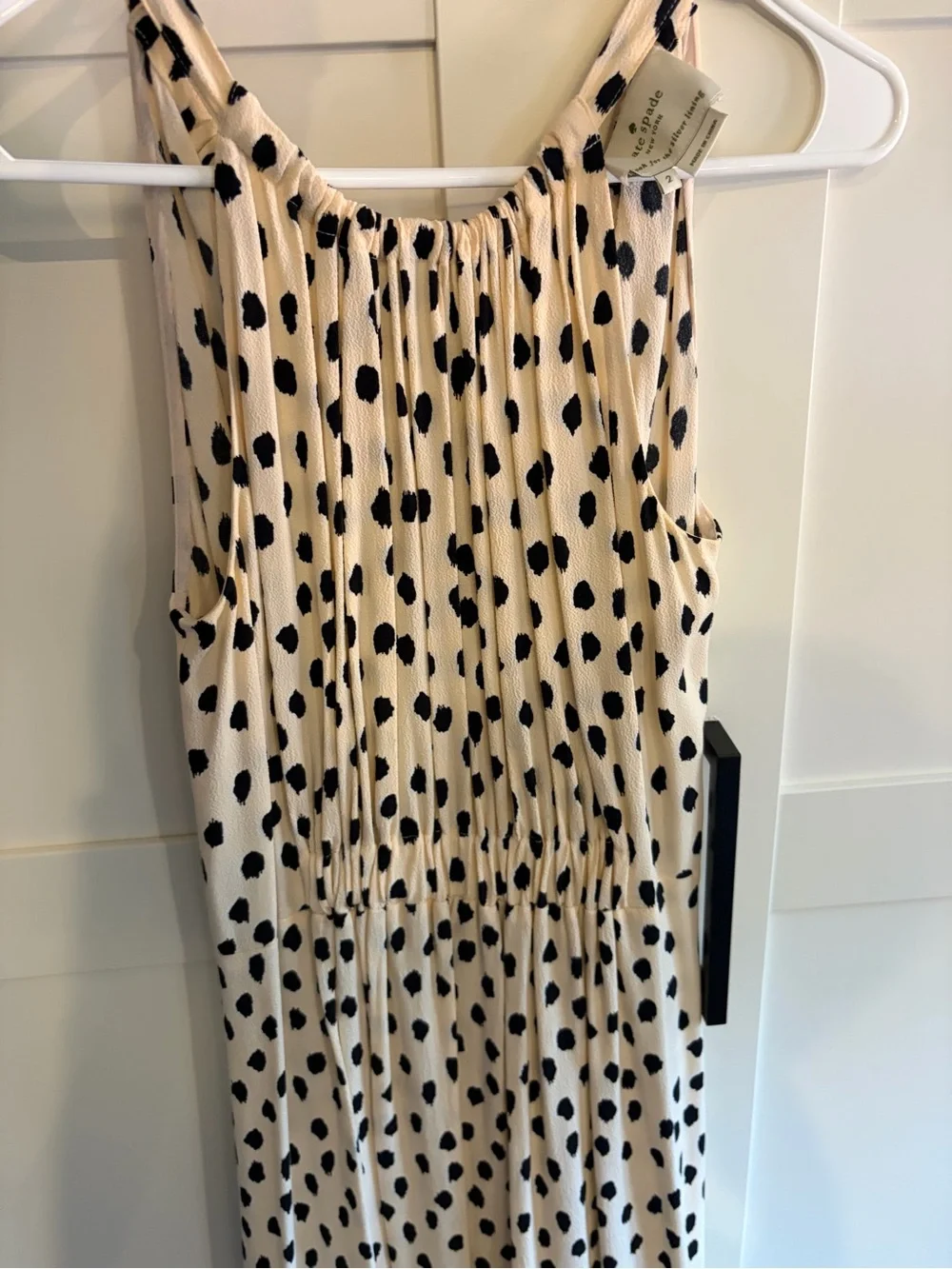 Kate Spade Sleeveless Cream and Black Polka Dot midi dress